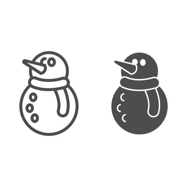 雪人线和固体图标，圣诞节和新年的概念，雪人围巾，胡萝卜标志在白色的背景，冬季有趣的图标轮廓风格的移动概念和网页设计。矢量图形。图片下载