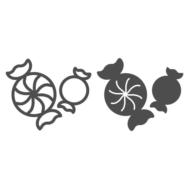 糖果线和固体图标，圣诞节和新年的概念，假日糖果标志在白色的背景，美味的糖果为儿童图标在轮廓风格的移动概念。矢量图形。图片下载