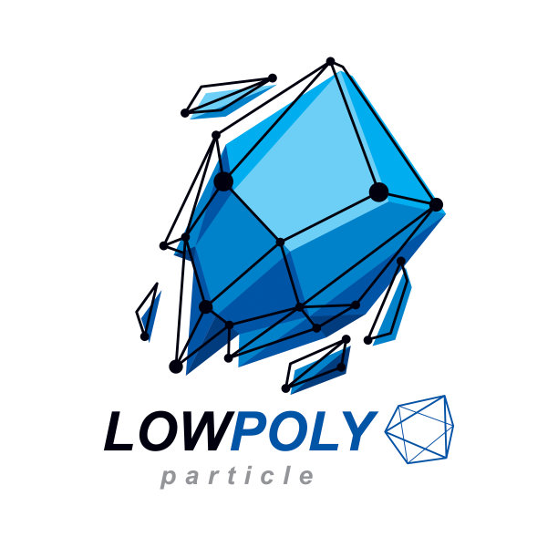 矢量抽象三维网格对象，技术低多边形模板。建筑行业的标志。图片下载