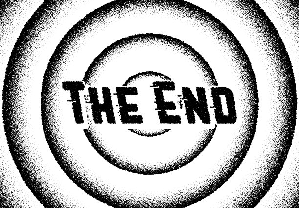 结束的电影标题与圆形和复古点画风格图片下载