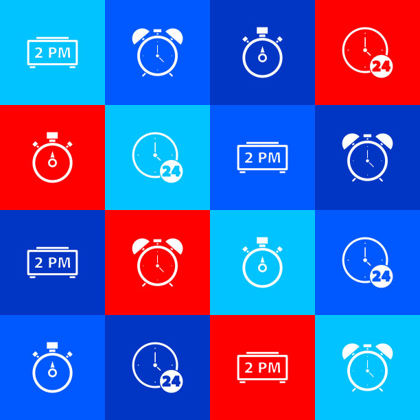 设置数字闹钟，闹钟，秒表和时钟24小时图标。向量图片下载