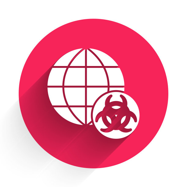 白色转基因图标与长阴影隔离。转基因生物的缩写。Dna食品修改。红色圆圈按钮。向量图片下载