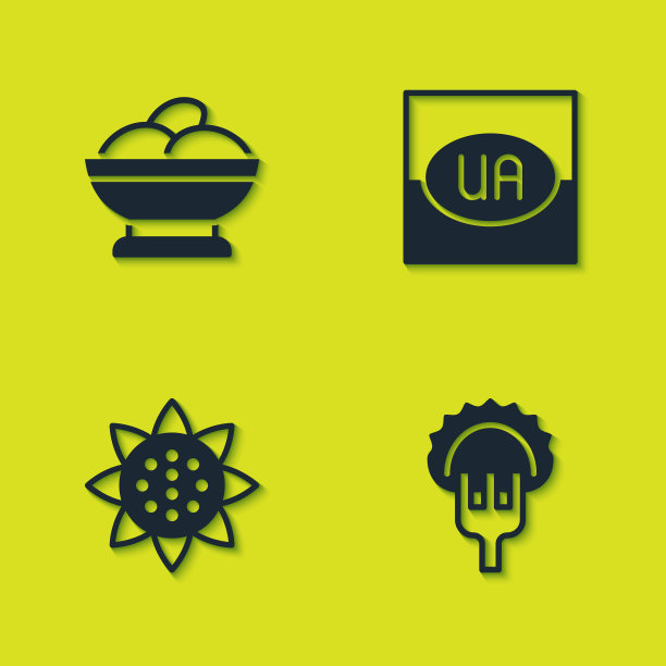 把Varenyky放在碗里，叉子上放着饺子，向日葵和乌克兰国旗。向量图片下载