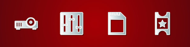 设置媒体投影仪，混音控制器，SD卡和电影票图标。向量图片下载