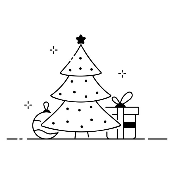 圣诞快乐搞笑插画，圣诞作文卡通风格。圣诞树，礼物和玩具扁平图标图片下载