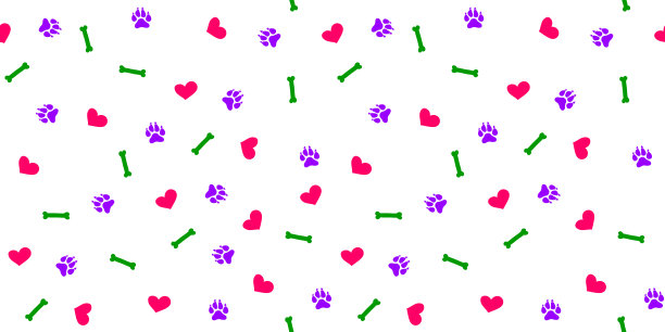 彩色的狗爪，骨头和心手绘无缝图案在白色的背景。图片下载