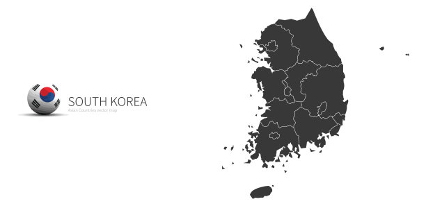 韩国地图和亚洲国家国旗图标地图。图片下载