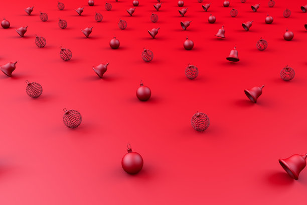 红色背景上的圣诞装饰品的3d渲染。图片下载