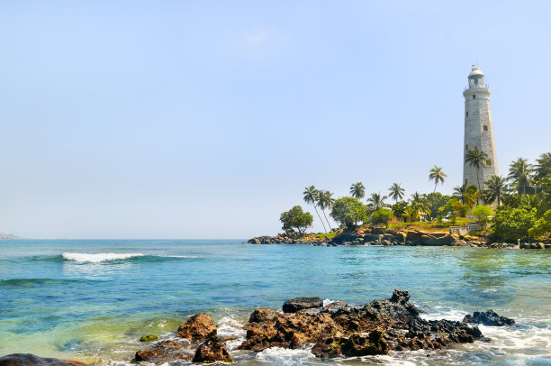 斯里兰卡美丽的海滩和灯塔。这个概念就是旅行。图片下载