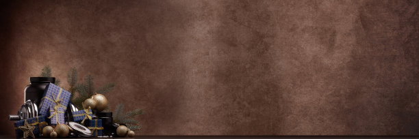 圣诞节和新年健身。超宽的全景横幅背景。图片下载