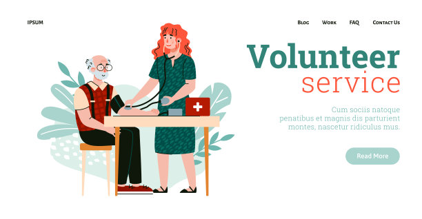 为长者提供义工服务，矢量插图。图片下载