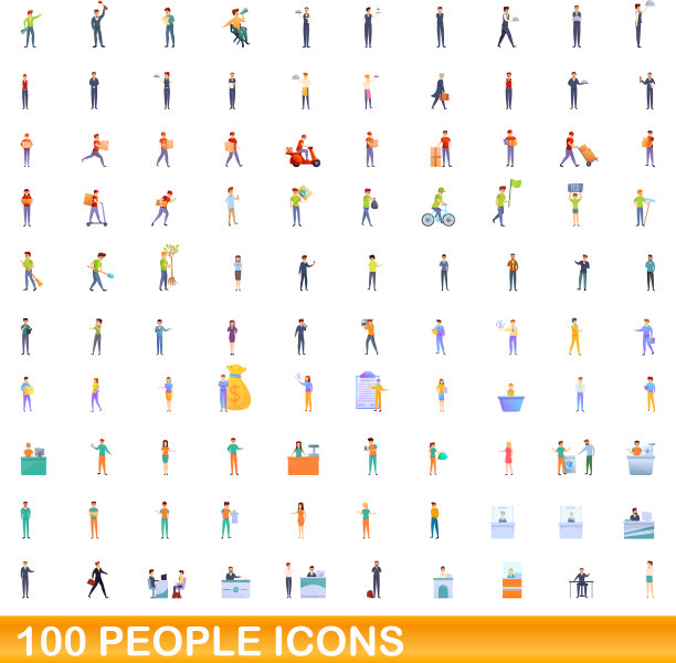 100人图标设置卡通风格图片下载