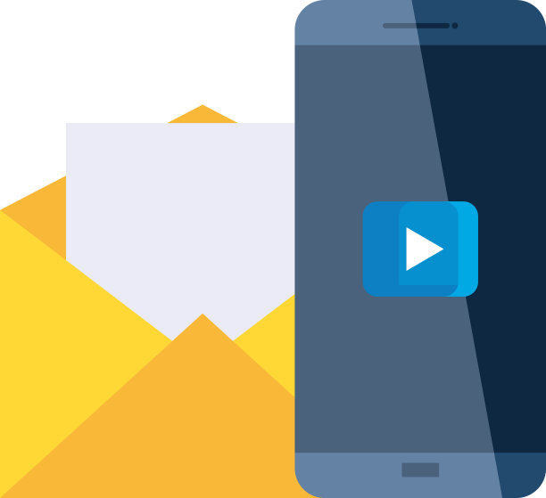 信封信息和智能手机与播放按钮图片下载