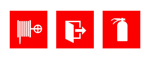 消防水龙带，消防出口和灭火器单位图片下载