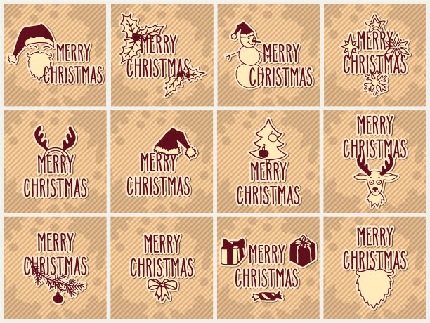 复古圣诞贺卡套装图片下载