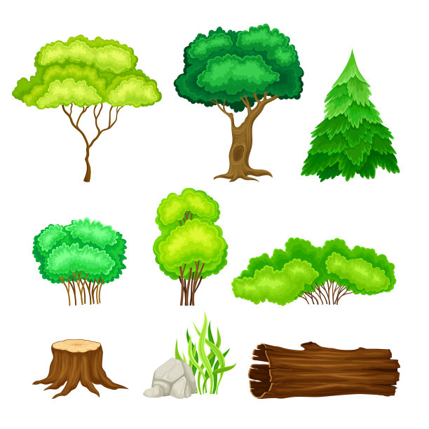 绿树、灌木和树桩是森林的组成部分图片下载