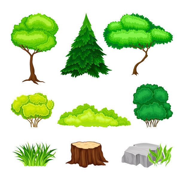 绿树、灌木和树桩是森林的组成部分图片下载