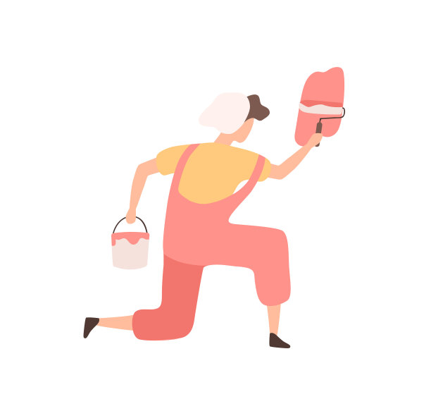 热情的油漆工拿着油漆滚筒图片下载