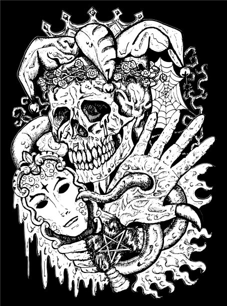 带着面具和触手的梦幻小丑头骨图片下载