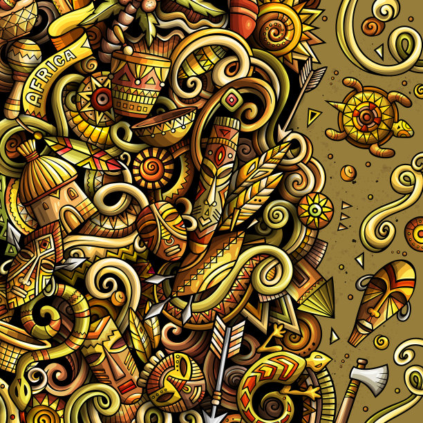 卡通涂鸦非洲鲜艳的色彩图片下载