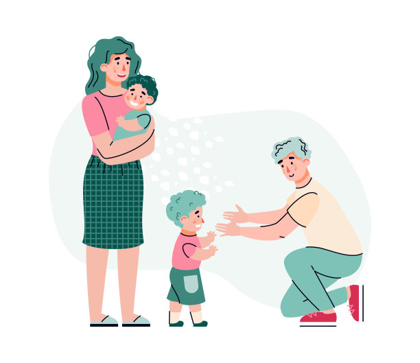 矢量孤立插图的幸福家庭的父母与两个孩子。图片下载