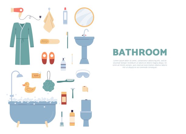 网页横幅与浴室和卫生工程平面矢量插图。图片下载