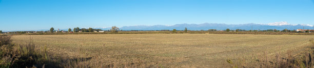 意大利北部的田野，背景是阿尔卑斯山，诺瓦拉省图片下载