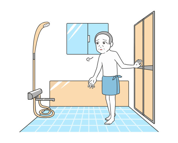 一位老人焦虑地走进浴室图片下载