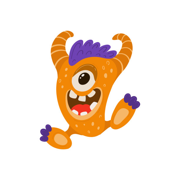 滑稽的橙色怪物卡通风格。儿童插图与可爱的字符孤立在白色的背景。向量图片下载