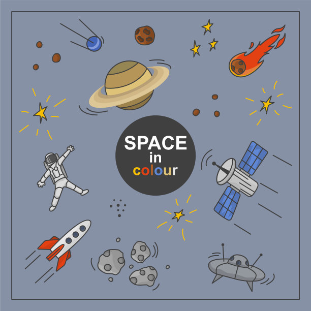 设置彩色空间图标手绘在一个自由图片下载