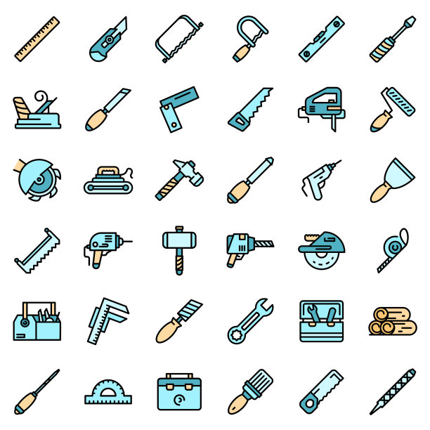 木工工具图标设置矢量平面图片下载