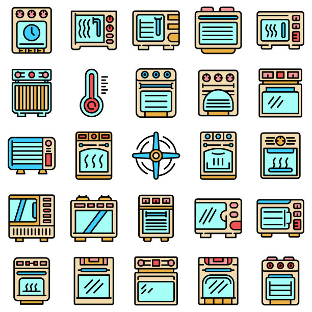 对流烤箱图标设置矢量平图片下载