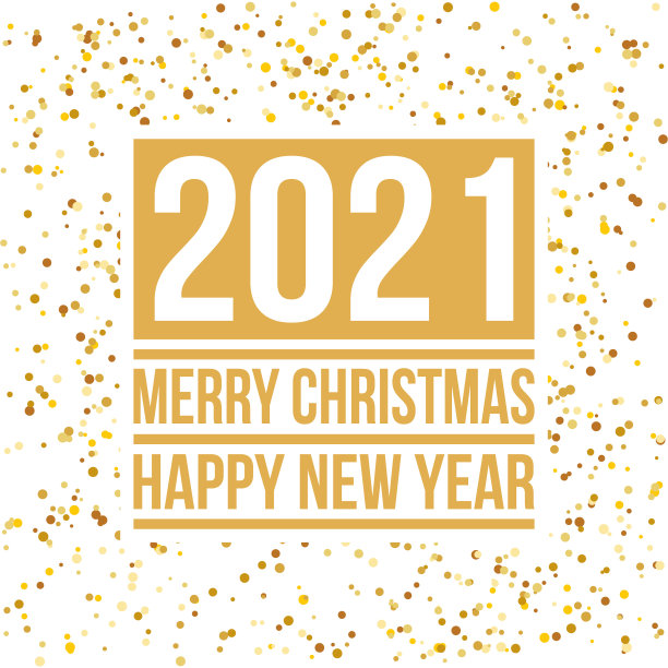 2021年圣诞快乐，新年贺卡上撒着金色纸屑素材图片
