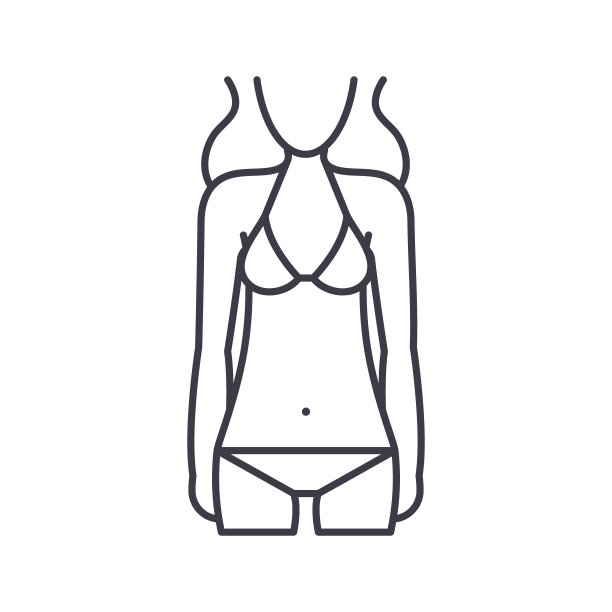 比基尼图标，线性孤立的插图，细线矢量，网页设计标志，轮廓概念符号与可编辑的笔触在白色的背景。图片下载