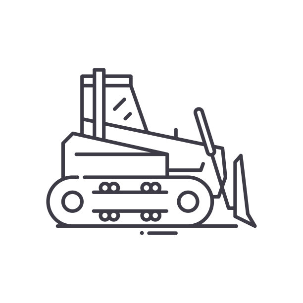 推土机符号图标，线性孤立的插图，细线矢量，网页设计标志，轮廓概念符号与可编辑的笔触在白色的背景。图片下载
