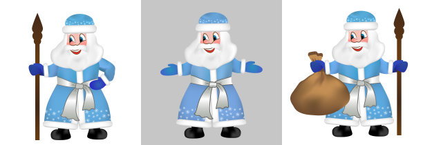 设定俄罗斯圣诞老人或霜父也被称为Ded Moroz在蓝色毛皮大衣。圣尼古拉斯，圣尼克，孤立的圣诞老人。有趣的新年人物。向量图片下载