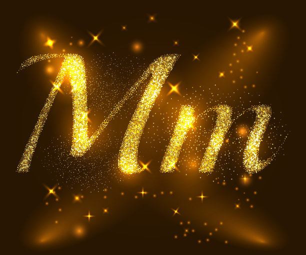 字母M和M的金色闪烁的星星。说明向量图片下载