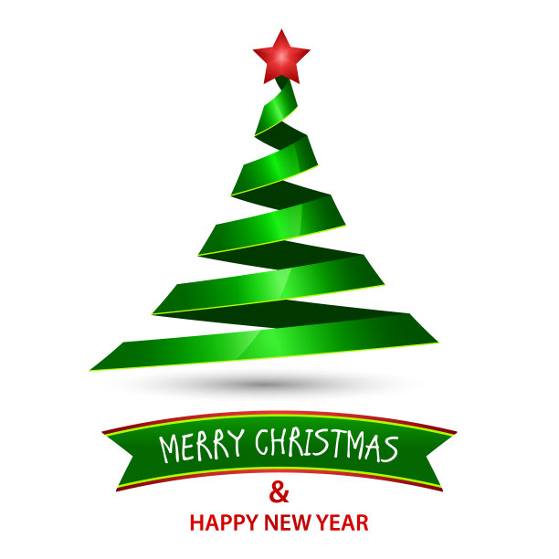 圣诞和新年插图与绿色的树和星星。图片下载