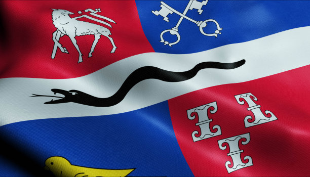 3D挥舞荷兰城市旗De Ronde Venen特写视图图片下载