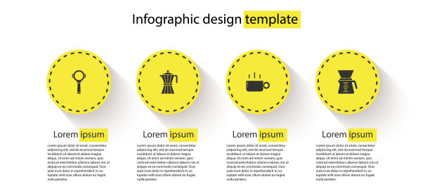 设置咖啡滤纸架，moca壶，杯子和Chemex。业务信息模板。向量图片下载