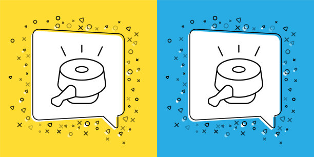 设置线自行车钟图标隔离在黄色和蓝色背景。向量图片下载