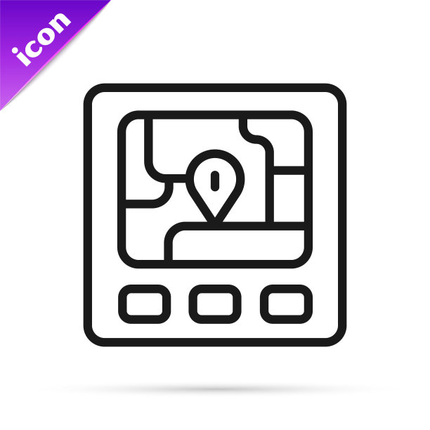 黑线Gps设备与地图图标隔离在白色背景。向量图片下载