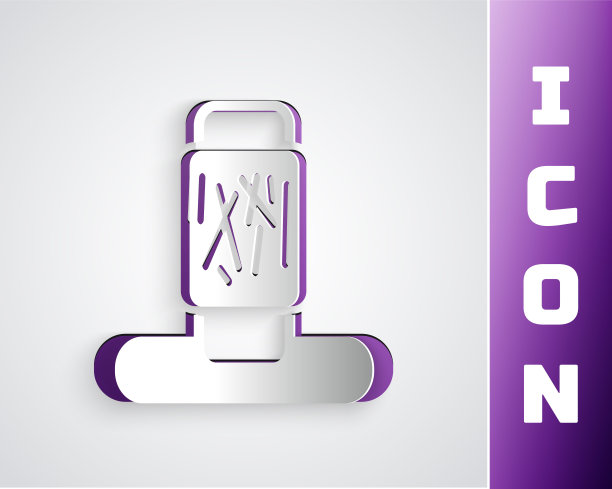 剪纸猫抓挠与玩具图标隔离在灰色背景。纸艺术风格。向量图片下载