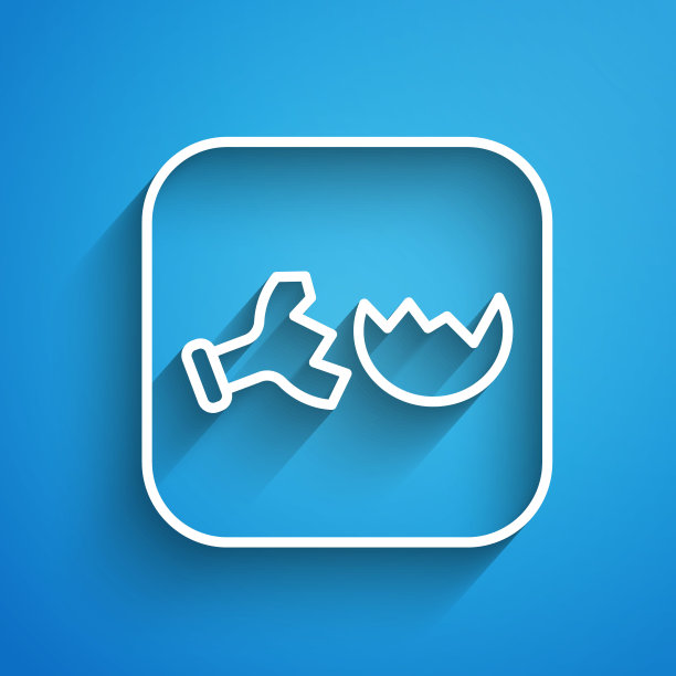 白色线破碎的试管和烧瓶化学实验室测试图标隔离在蓝色背景上。实验室玻璃器皿标志。长长的阴影。向量图片下载