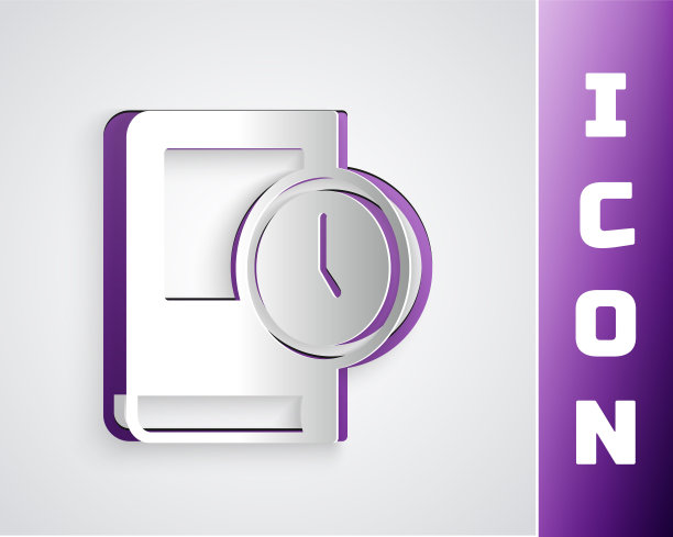 在灰色背景上孤立书籍图标的时间。纸艺术风格。向量图片下载