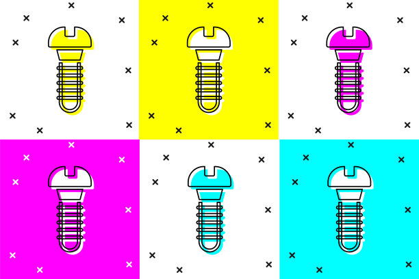 设置金属螺丝图标隔离在颜色背景上。向量图片下载