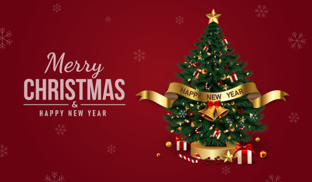 圣诞树上挂着彩旗，圣诞彩灯上挂着花环，礼盒里闪闪发光。节日的背景与季节的愿望和现实的看圣诞节树枝装饰的浆果，星星。图片下载