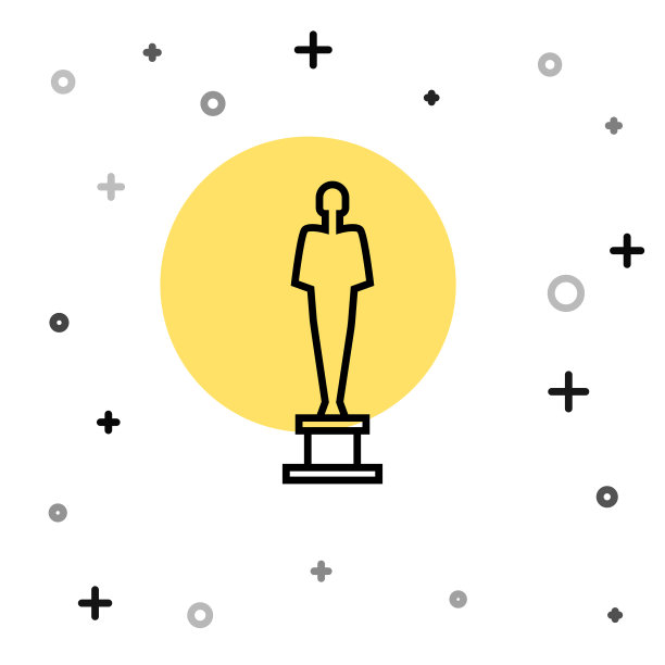 黑色线电影奖杯图标孤立在白色图片下载