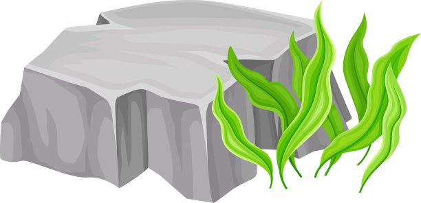 灰色的石头或鹅卵石，有绿色的草叶图片下载