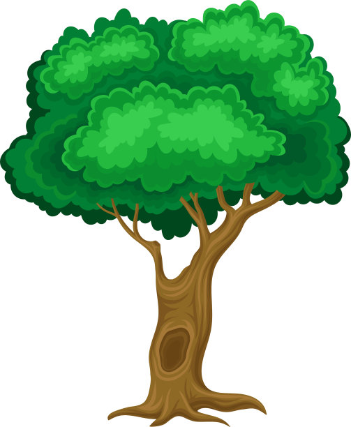 绿色的树，树干棕色，树冠多叶图片下载